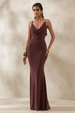 Iridessa Brown Plunge Neck Maxi Dress