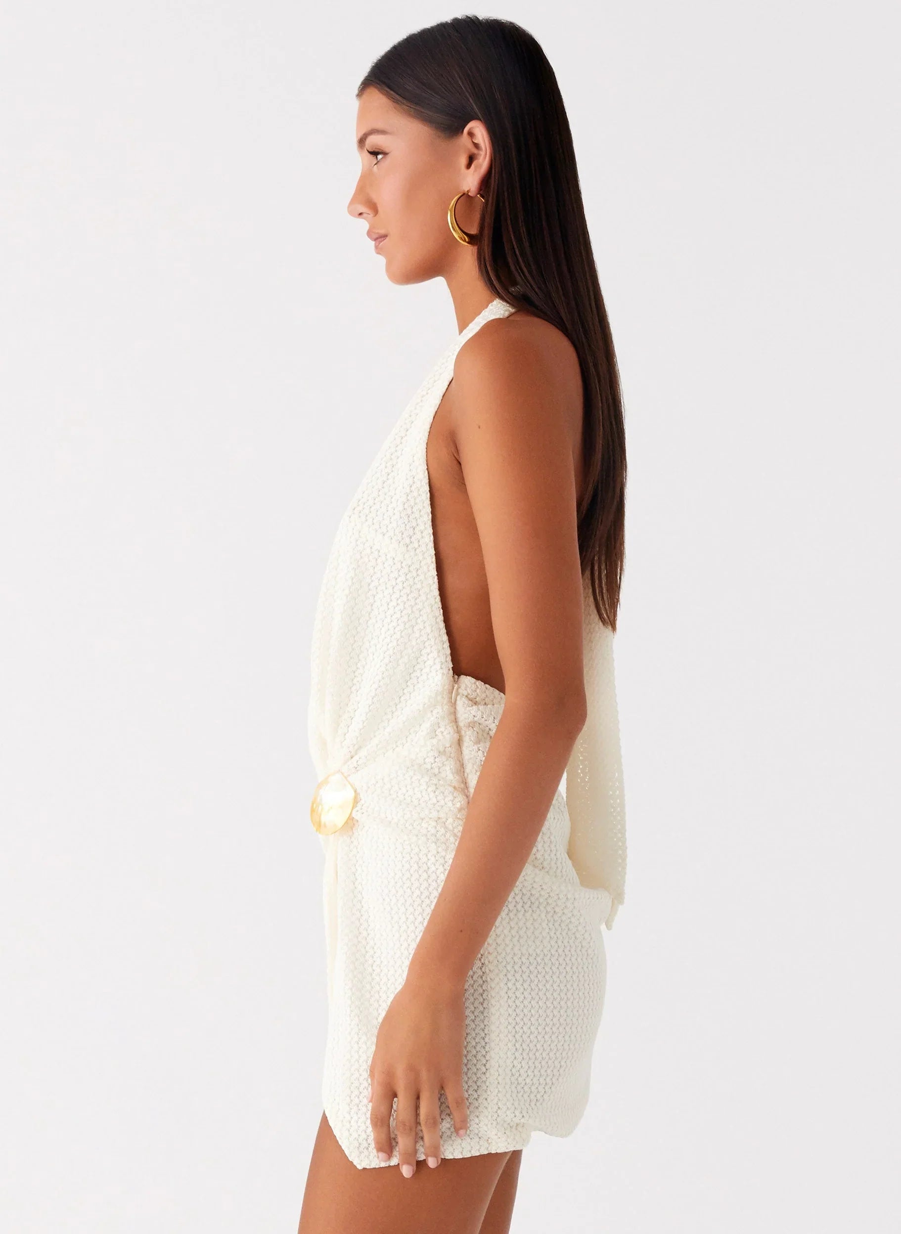 Eleanora Plunge Mini Dress Ivory
