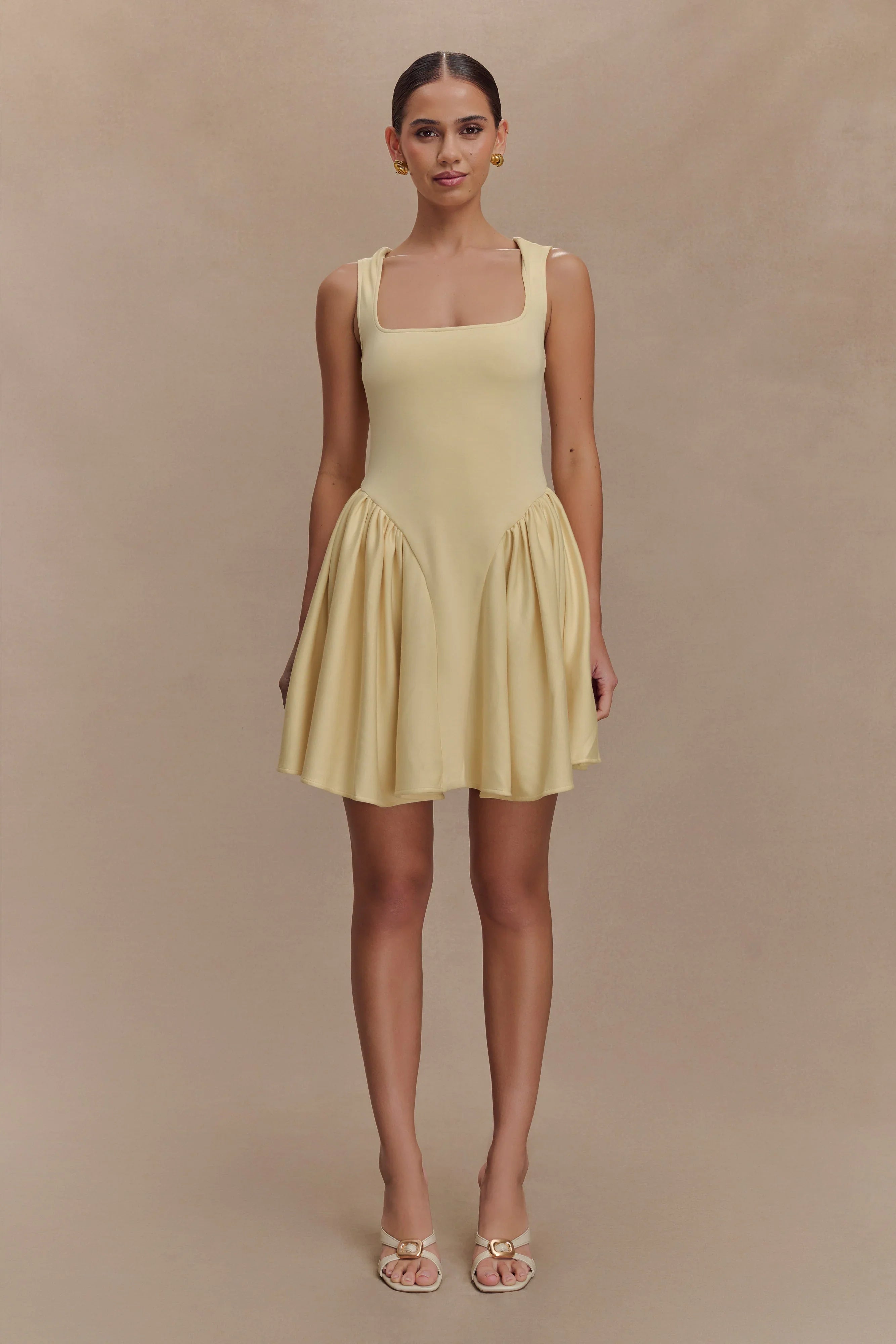 Sharon Scuba Jersey Mini Dress Pastel Lemon
