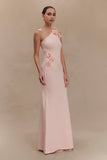 Paloma One Shoulder Knit Maxi Dress With Flowers Baby Pink