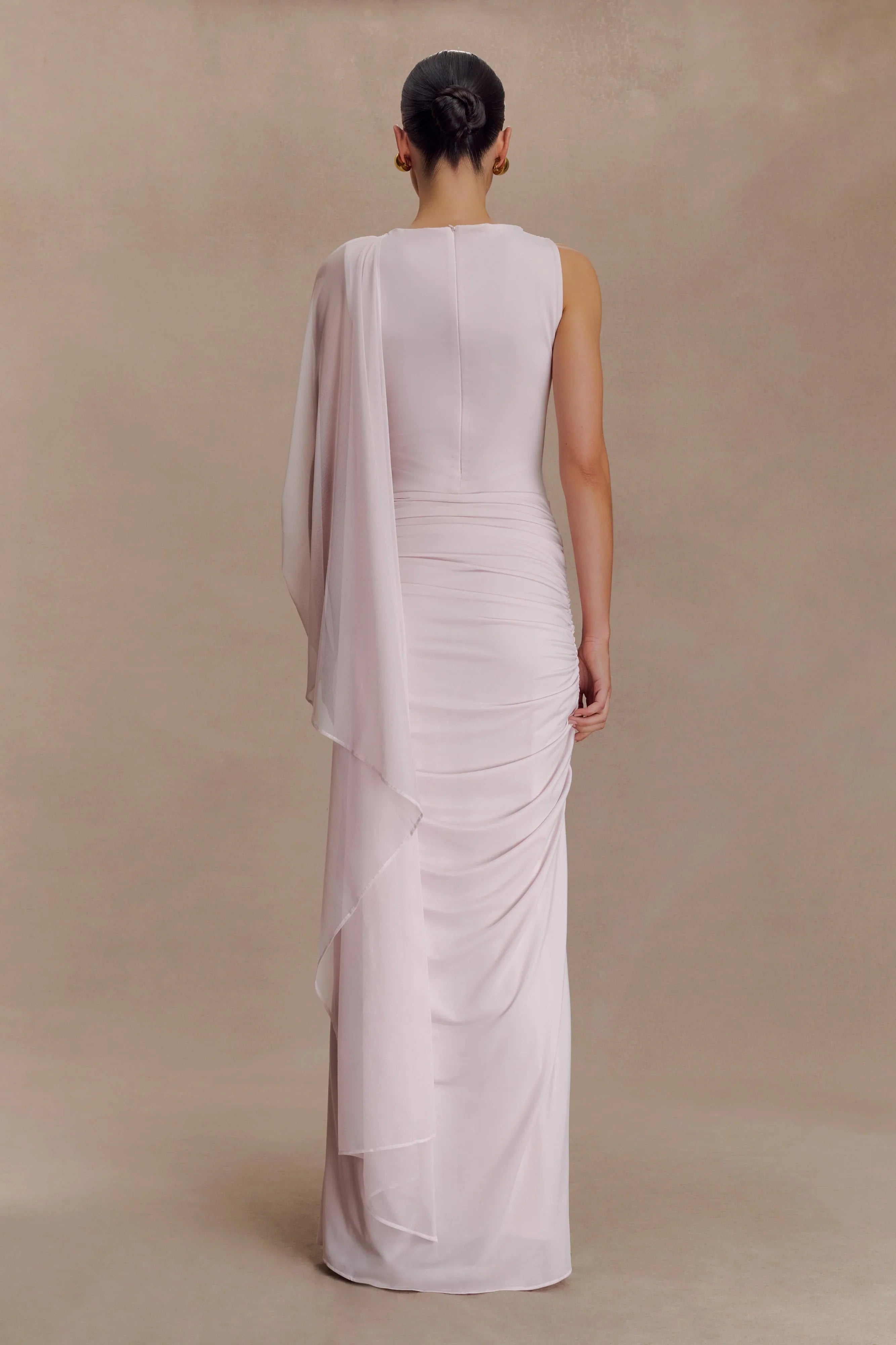 Amandine Ruched Slinky Maxi Dress Pale Pink