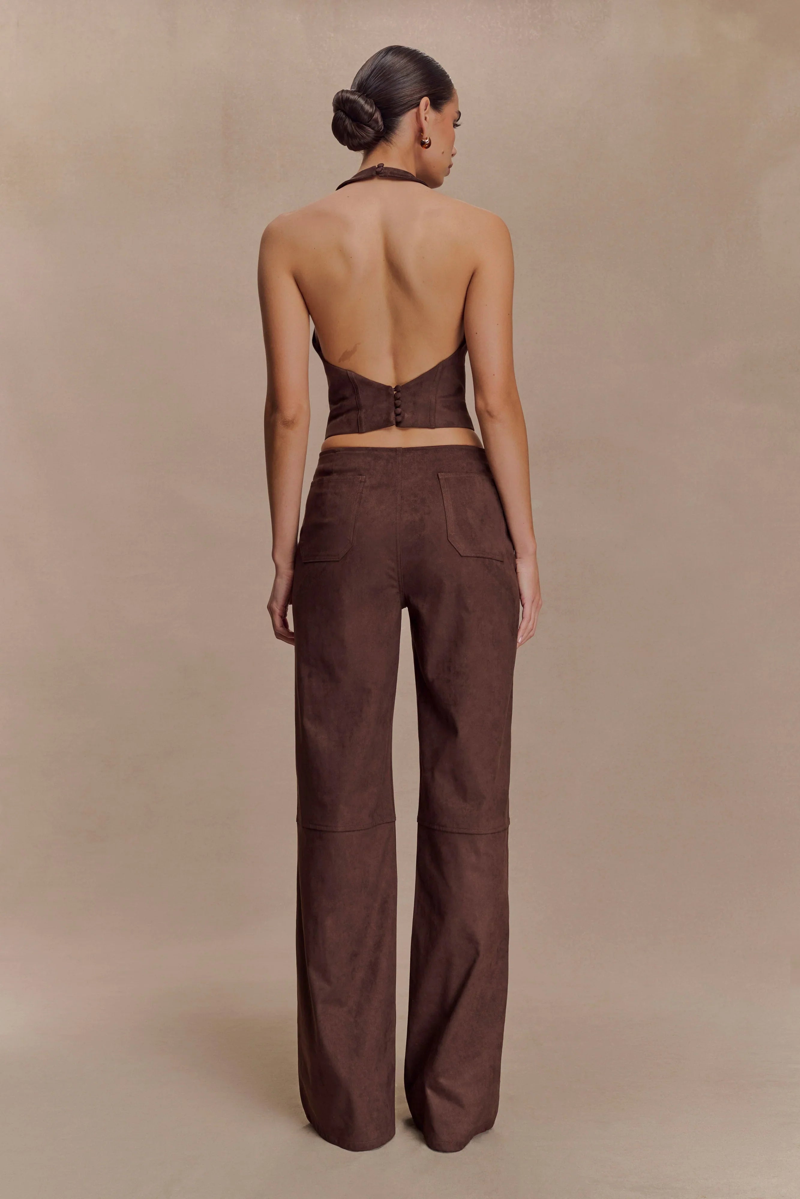 Logan Faux Suede Halter Top Dark Chocolate