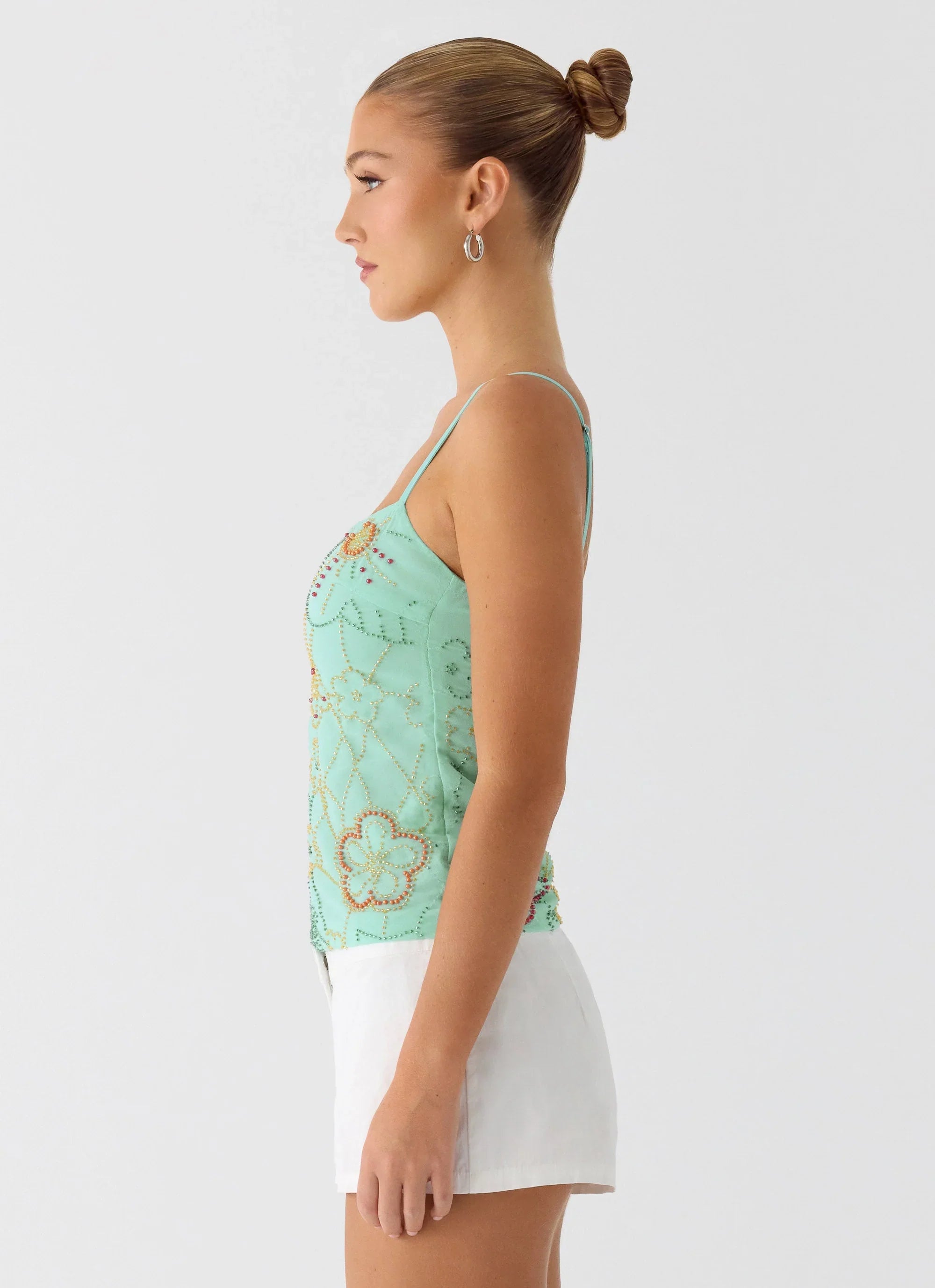 Be Alright Beaded Top Turquoise