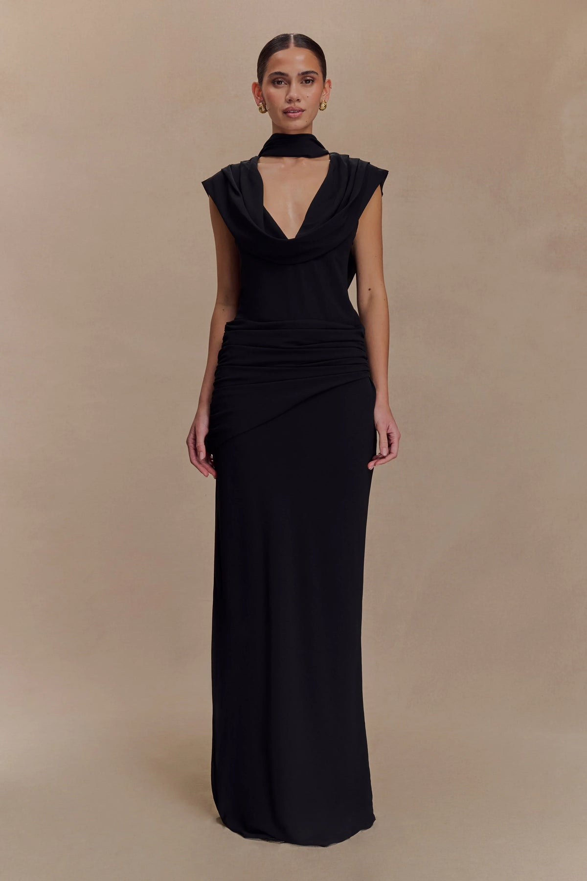 Giulia Chiffon Draped Maxi Dress Black