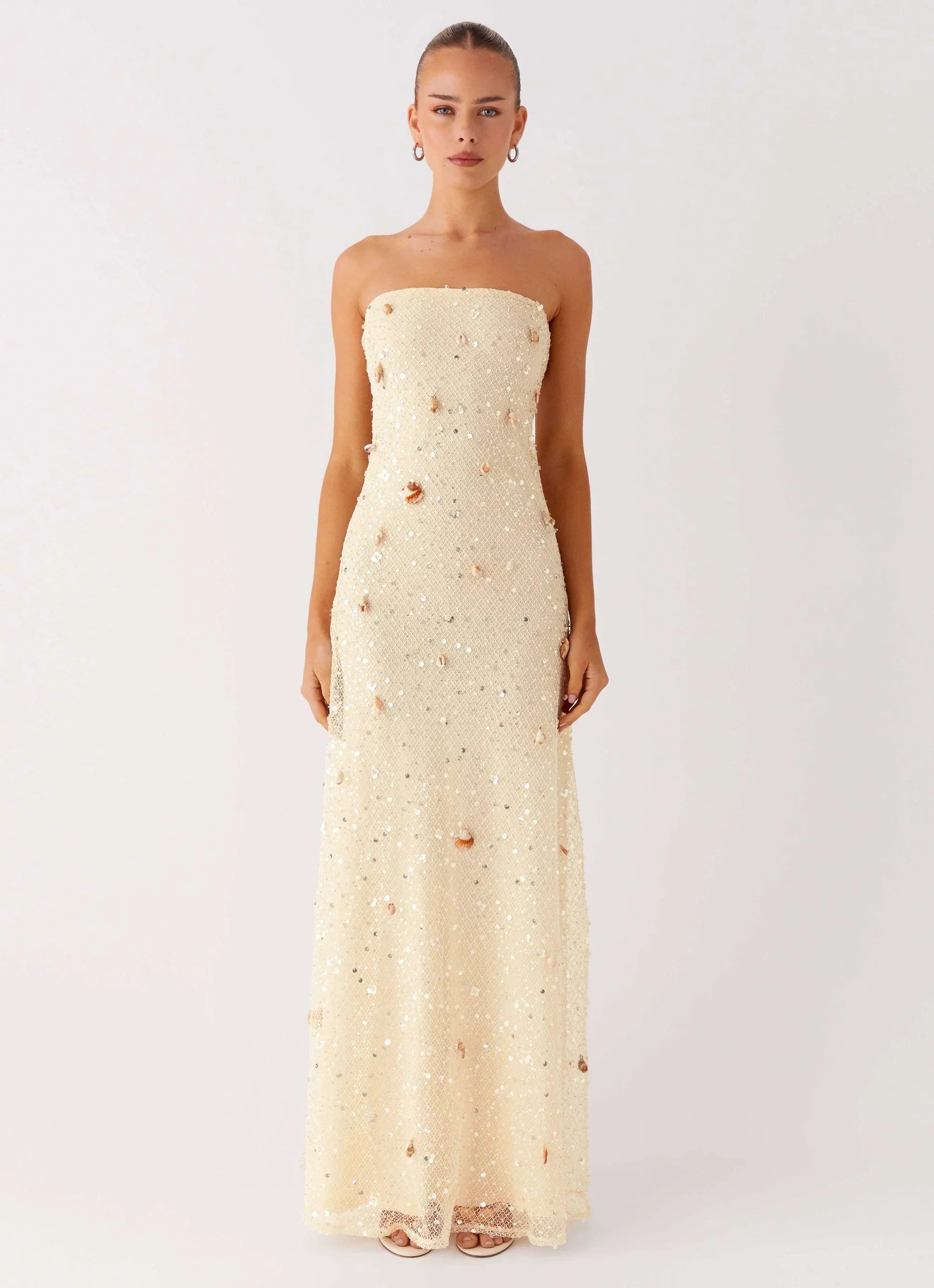Orelli Shell Sequin Knit Maxi Dress Ivory