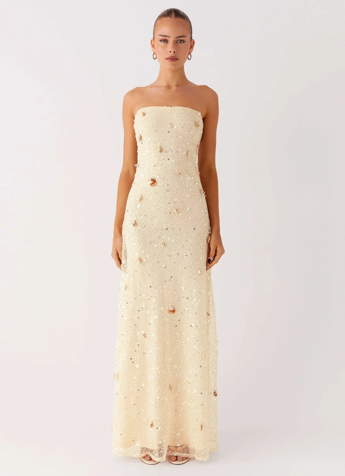 Orelli Shell Sequin Knit Maxi Dress Ivory