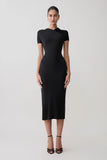 Junie Cross Over Neck Slinky Maxi Dress Black