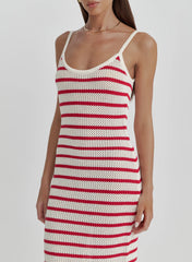 Red And White Stripe Knitted Maxi Dress