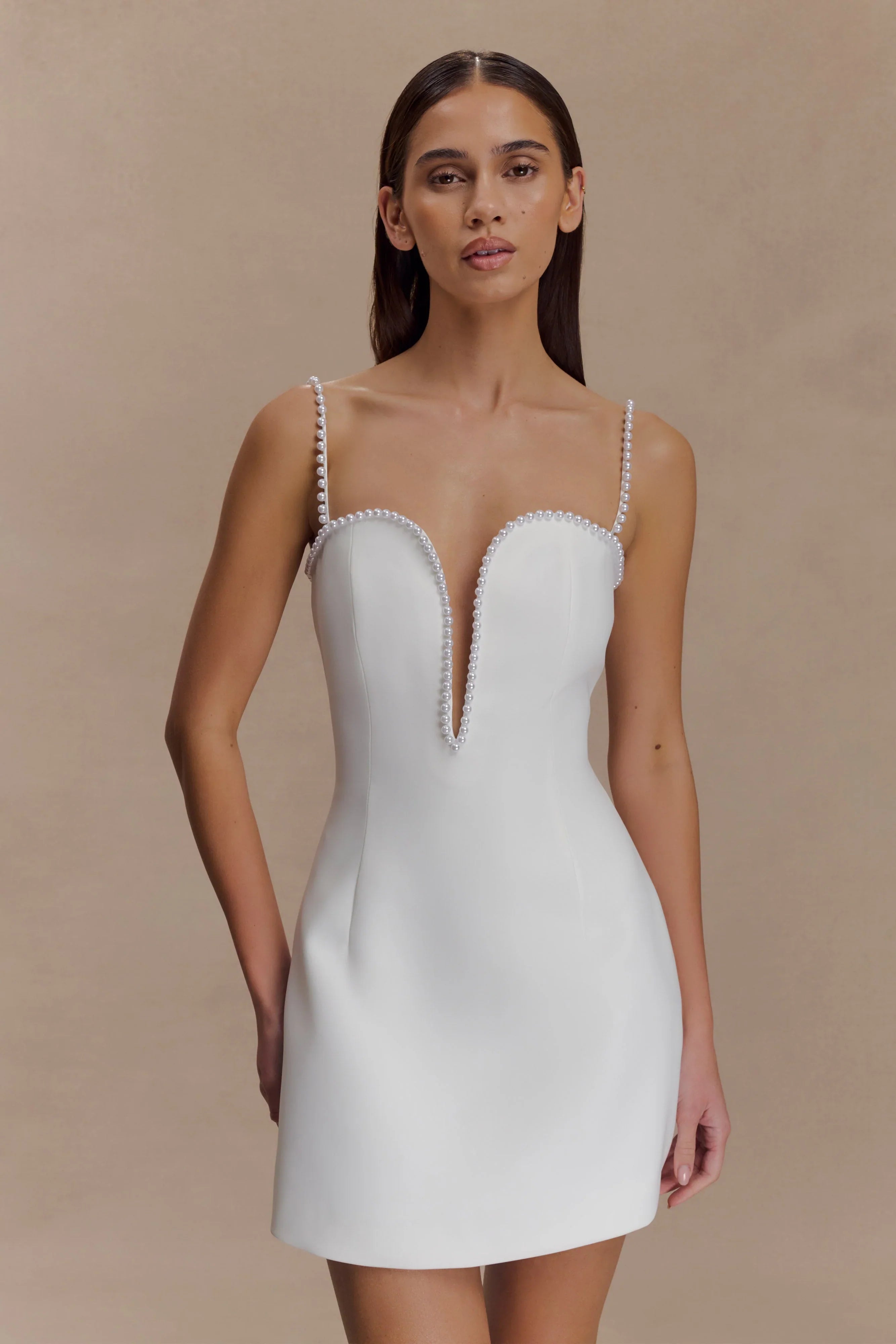 Kingsley Beaded Neckline Mini Dress Ivory