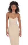 Strapless Corset Sequin Butterfly Maxi Dress in Beige