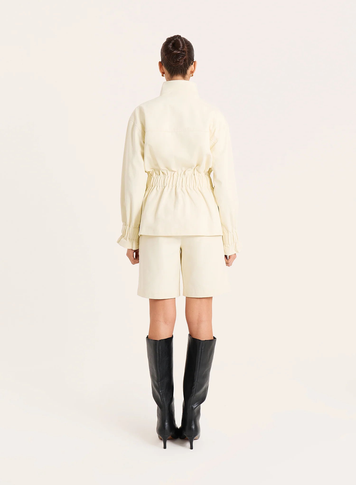 Cream Funnel Neck Cinched Waist Jacket
