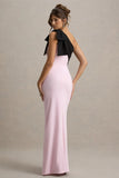 Kiri Pink Black One Shoulder Bow Maxi Dress