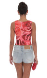 Mesh Rose High Neck Top in Red