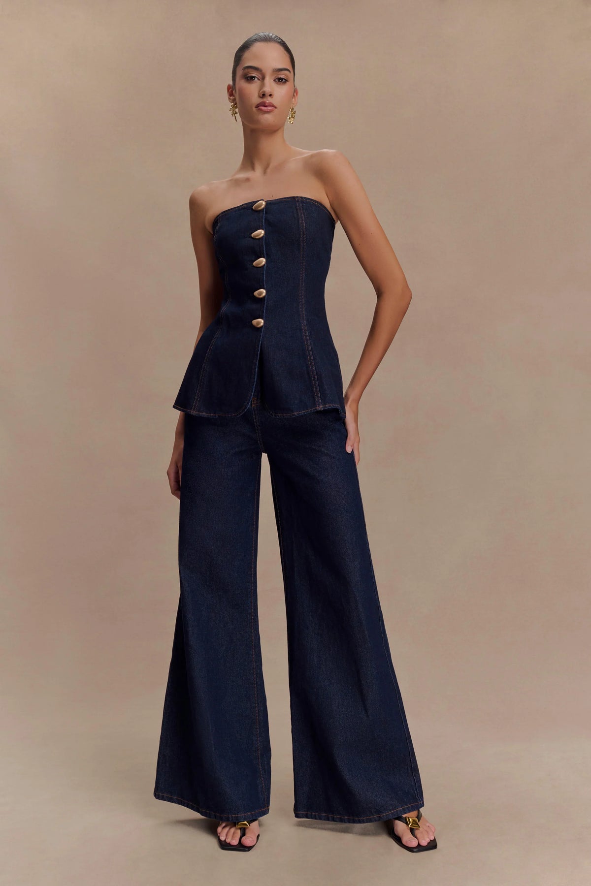 Jen Wide Leg Flare Denim Jeans Indigo Blue