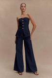 Jen Wide Leg Flare Denim Jeans Indigo Blue