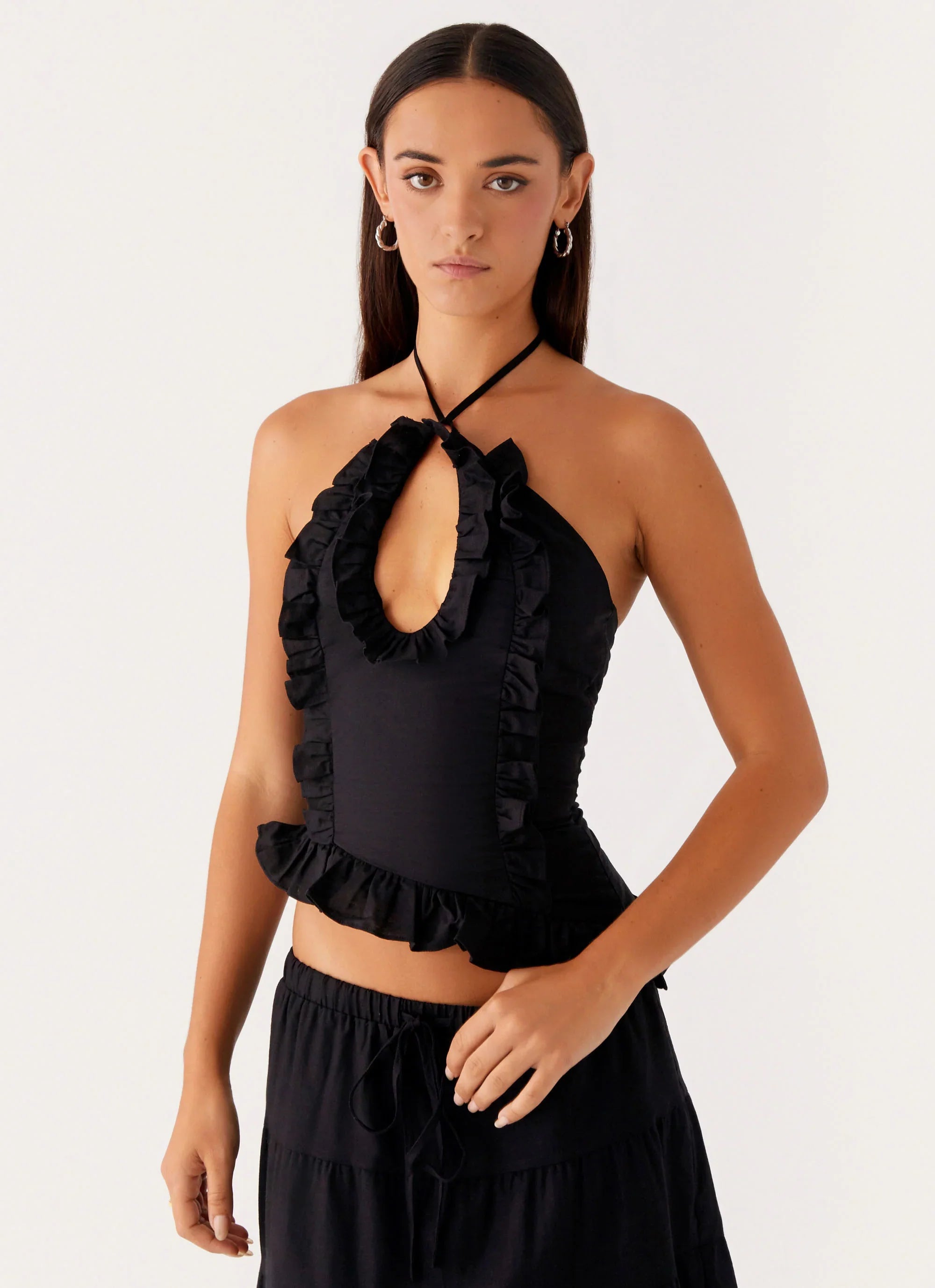 Mariella Linen Top Black