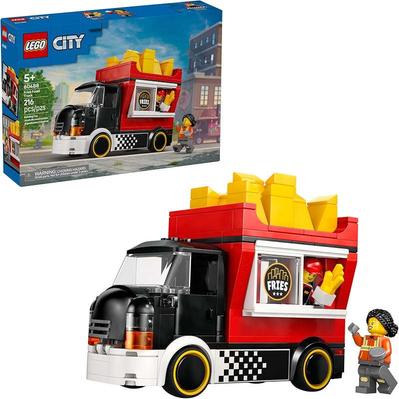 LEGO City Fries Food Truck Building Toy for Kids Pretend Play Truck Toy for Boys Girls Ages 5 Mobile Restaurant Playset W 2 Minifigures Detachable Kiosk Gift Idea for Birthdays 60488