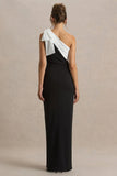 Kiri Black White One Shoulder Bow Maxi Dress