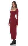 Cinch Tie Ribbed Maxi Dress in Burgundy