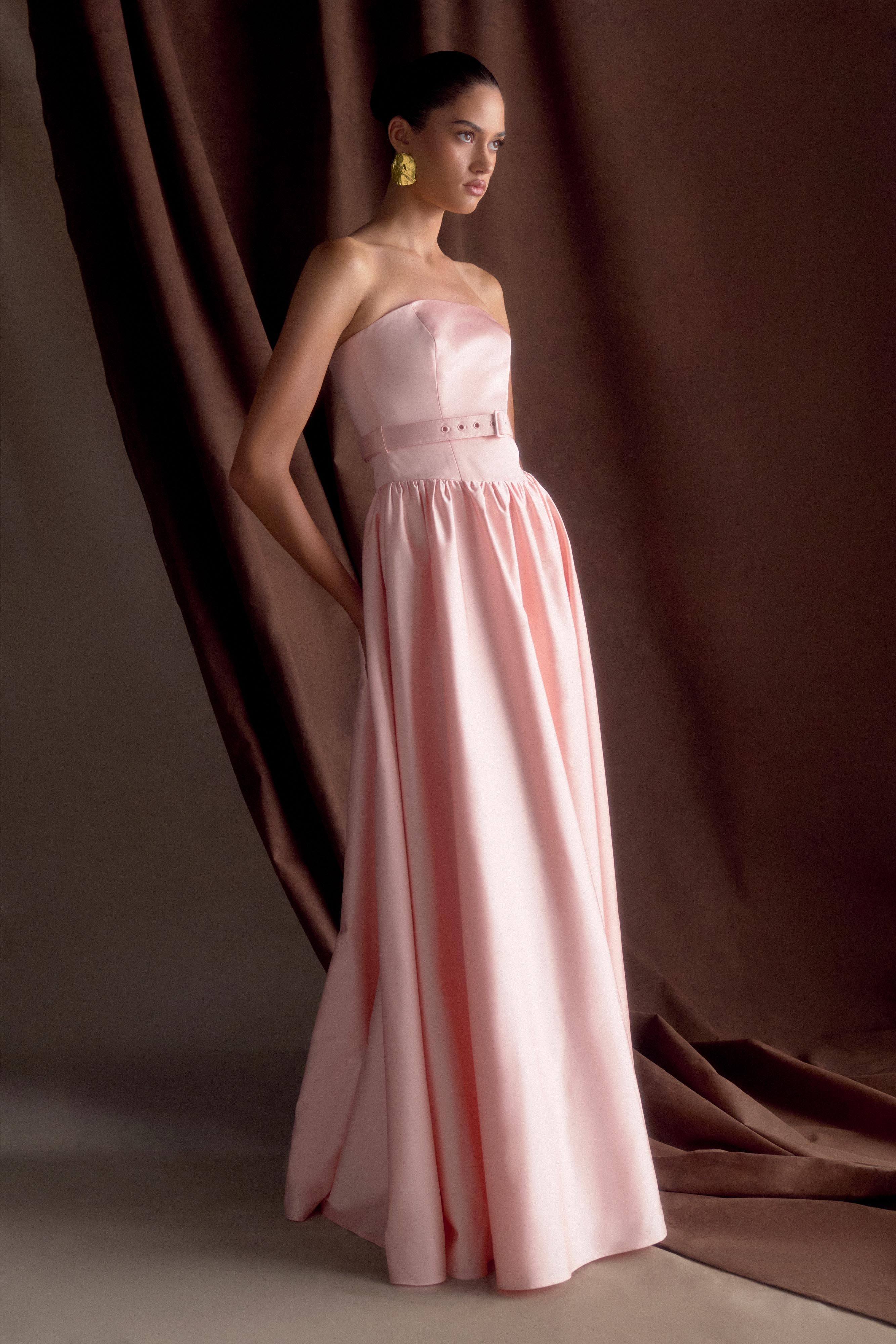 Florence Strapless Belted Maxi Dress Baby Pink