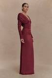 Hayden Long Sleeve Plunge Maxi Dress Wine