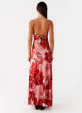 Flora Satin Maxi Dress Sicily Sunsets Print