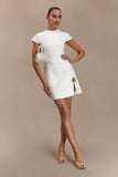 Remi Suiting Mini Dress With Floral Hardware White