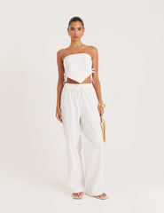 White Cotton Wide Leg Trousers