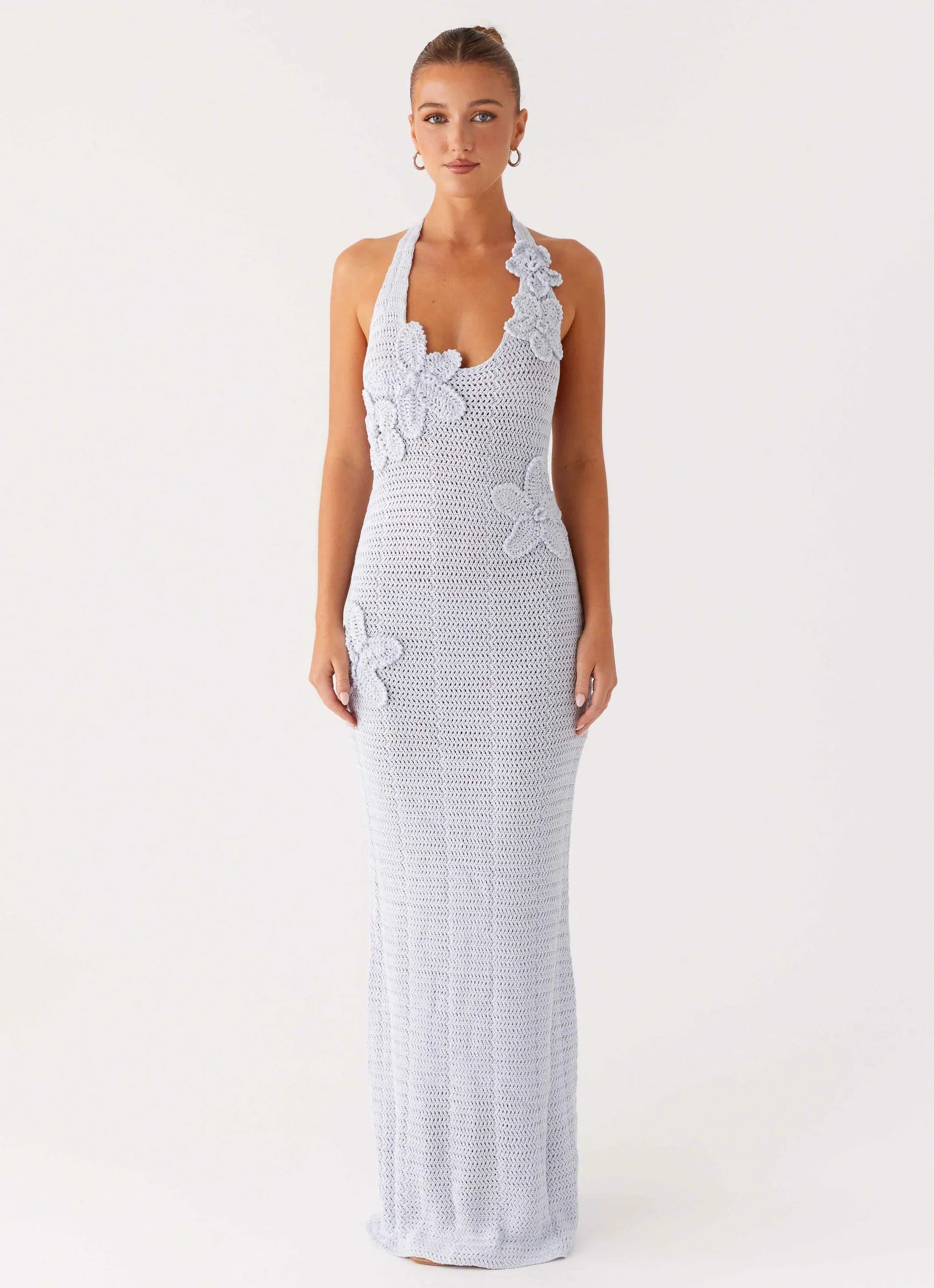 Novalee Flower Crochet Maxi Dress Blue