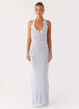 Novalee Flower Crochet Maxi Dress Blue