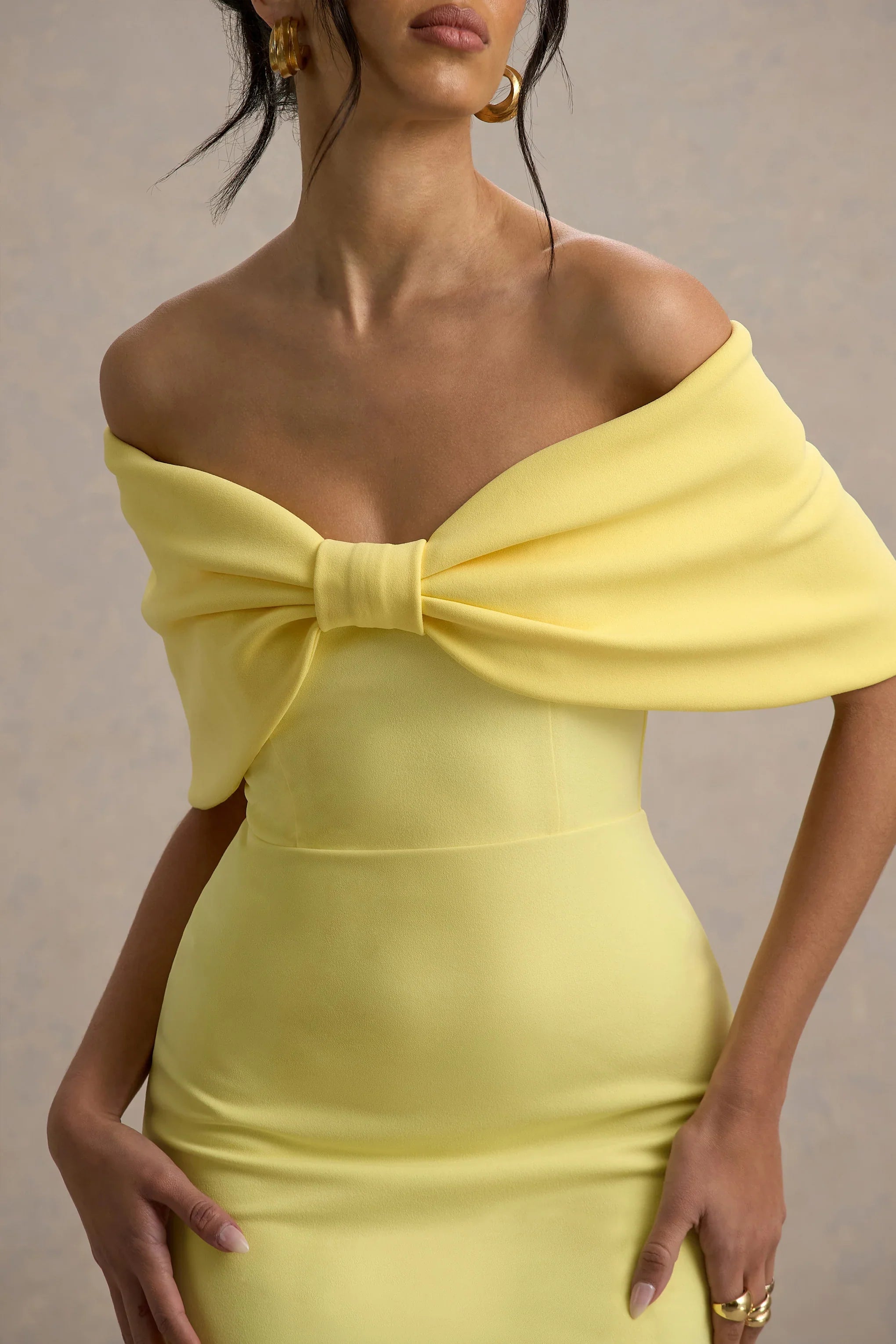 Cornelia Lemon Strapless Maxi Dress With Oversized Bow