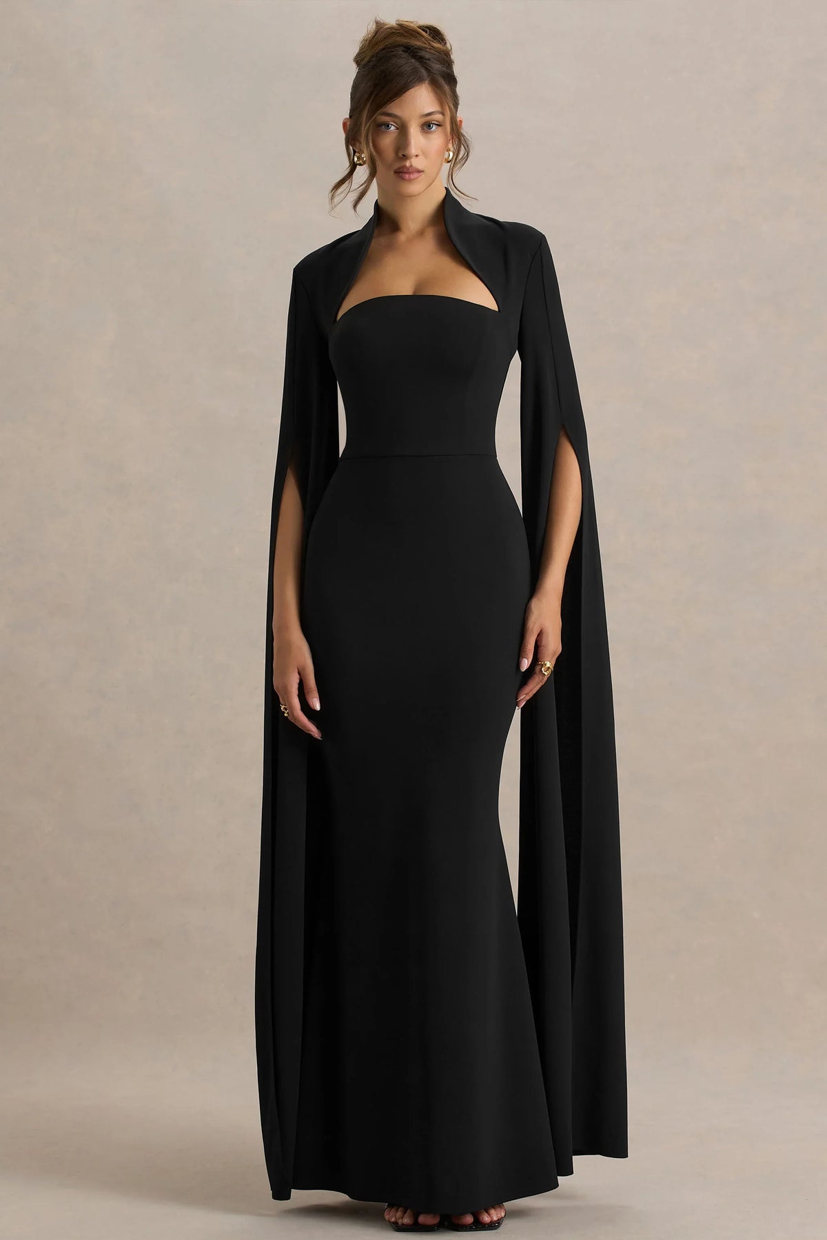 Esme Black Square Neck Maxi Dress With Cape Sleeves