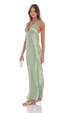 Satin V Neck Maxi Dress in Sage