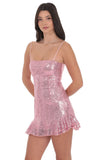 Sequin Ruffle Dress in Pink
