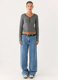Kaytra Long Sleeve Top Grey Marle Stripe