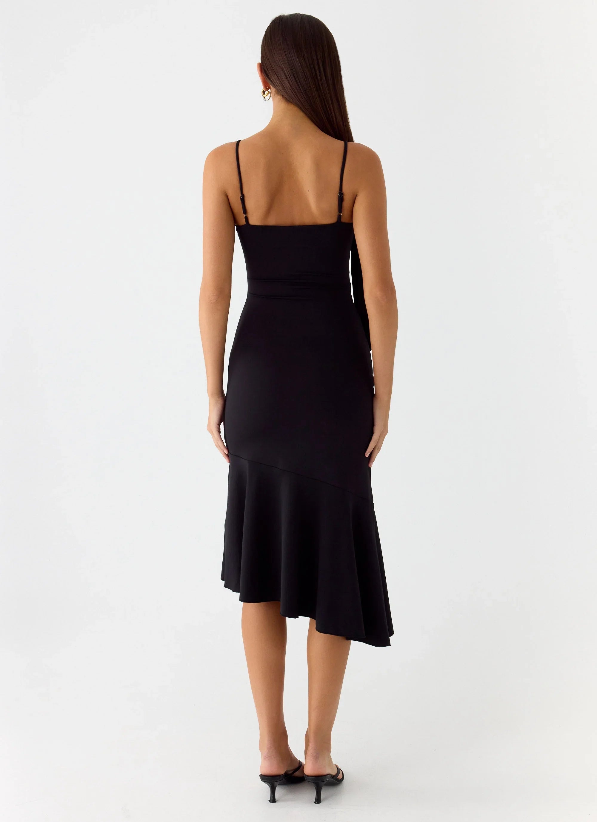 Tranquility Asymmetric Midi Dress Black