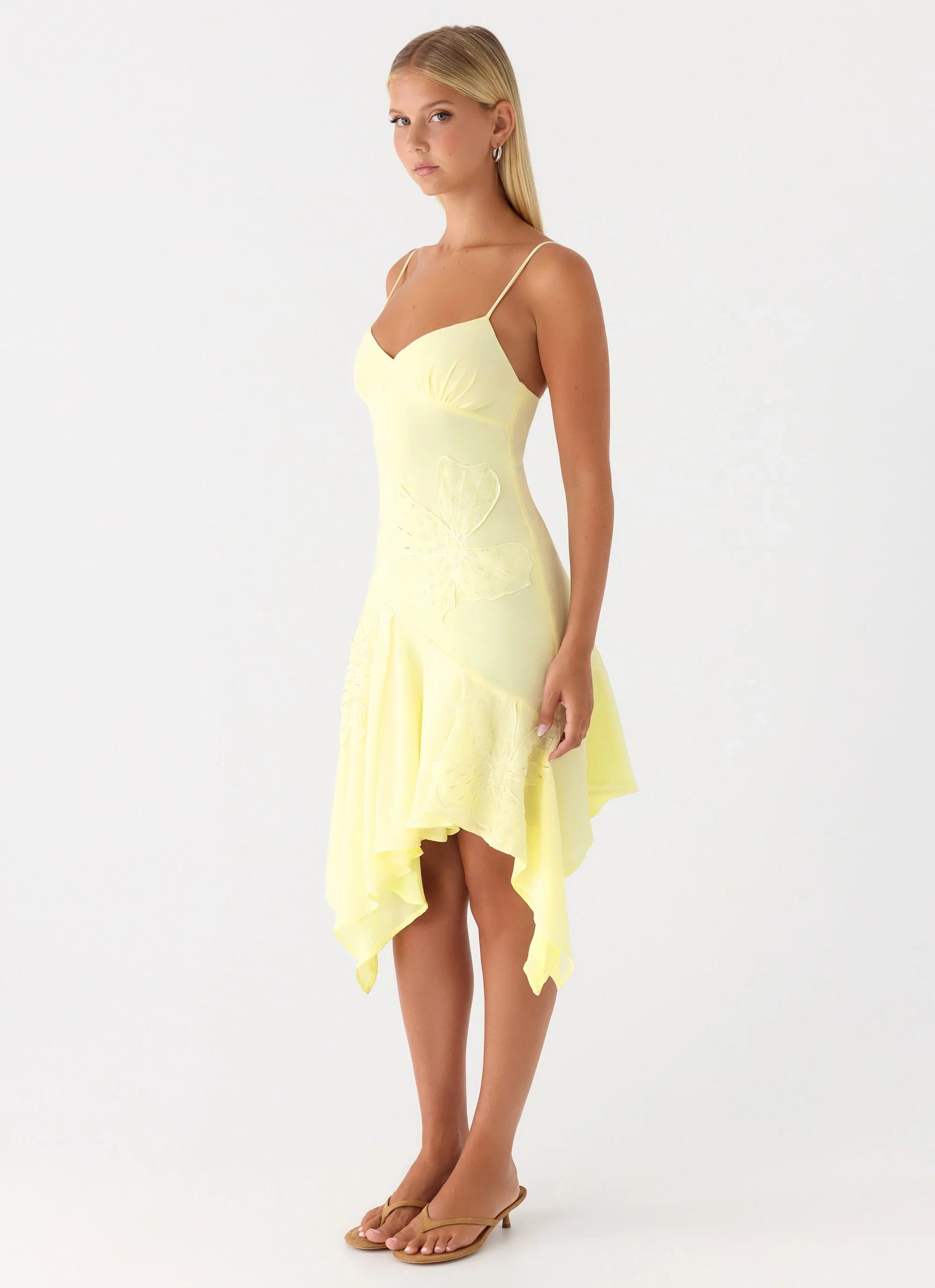 Aysha Beaded Flower Midi Dress Yellow