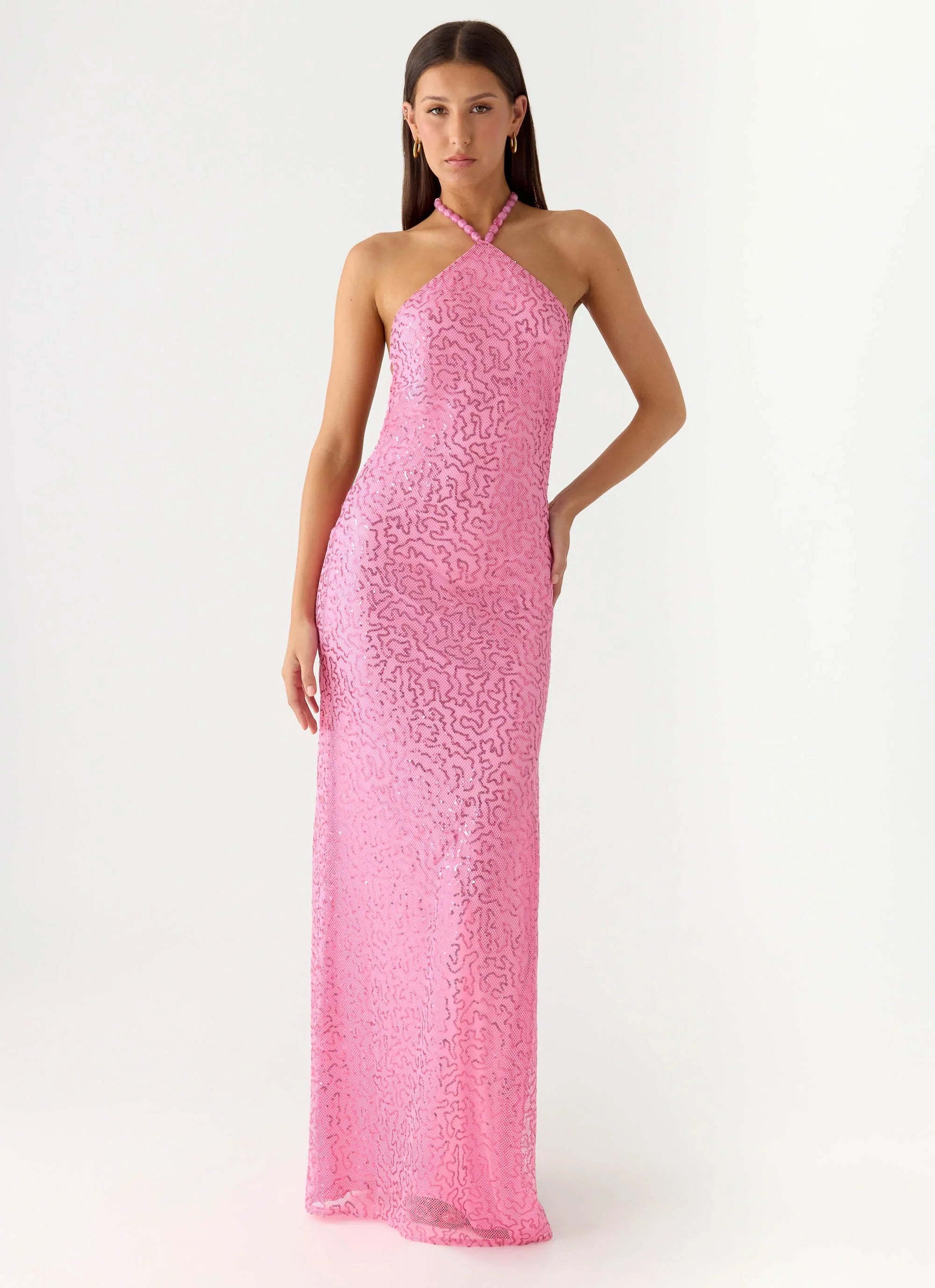 Lorenz Sequin Maxi Dress Pink