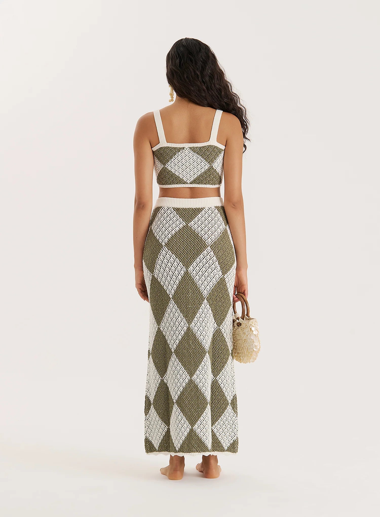 Green Crochet Knit Maxi Skirt