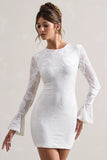 Della White Bodycon Flared Sleeve Micro Mini Dress