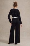 Ruba Black Tailored Plunge Jumpsuit With Tie Waist