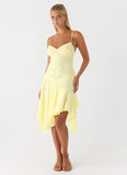 Aysha Beaded Flower Midi Dress Yellow