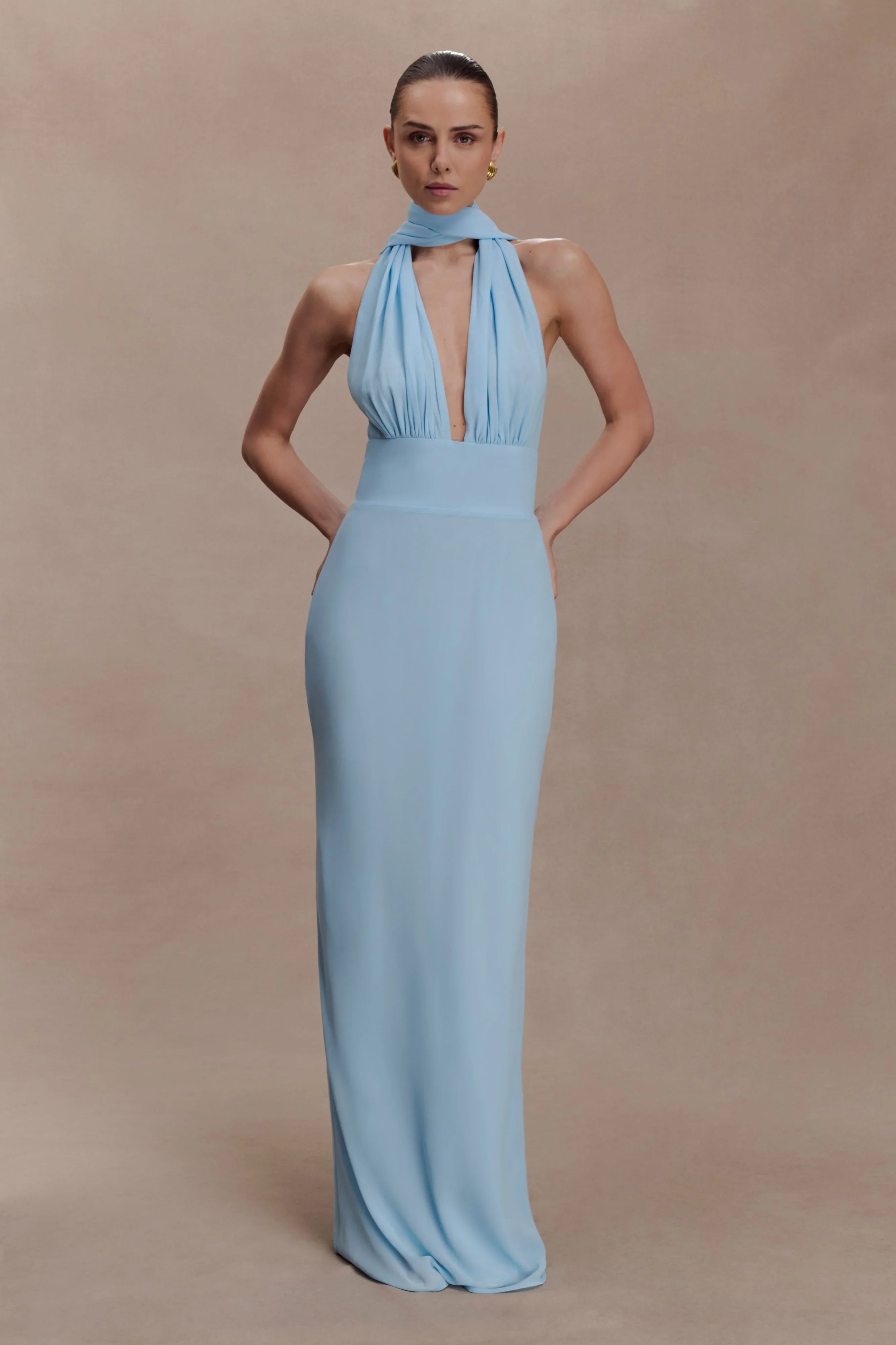 Nadine Halter Chiffon Maxi Dress Blue