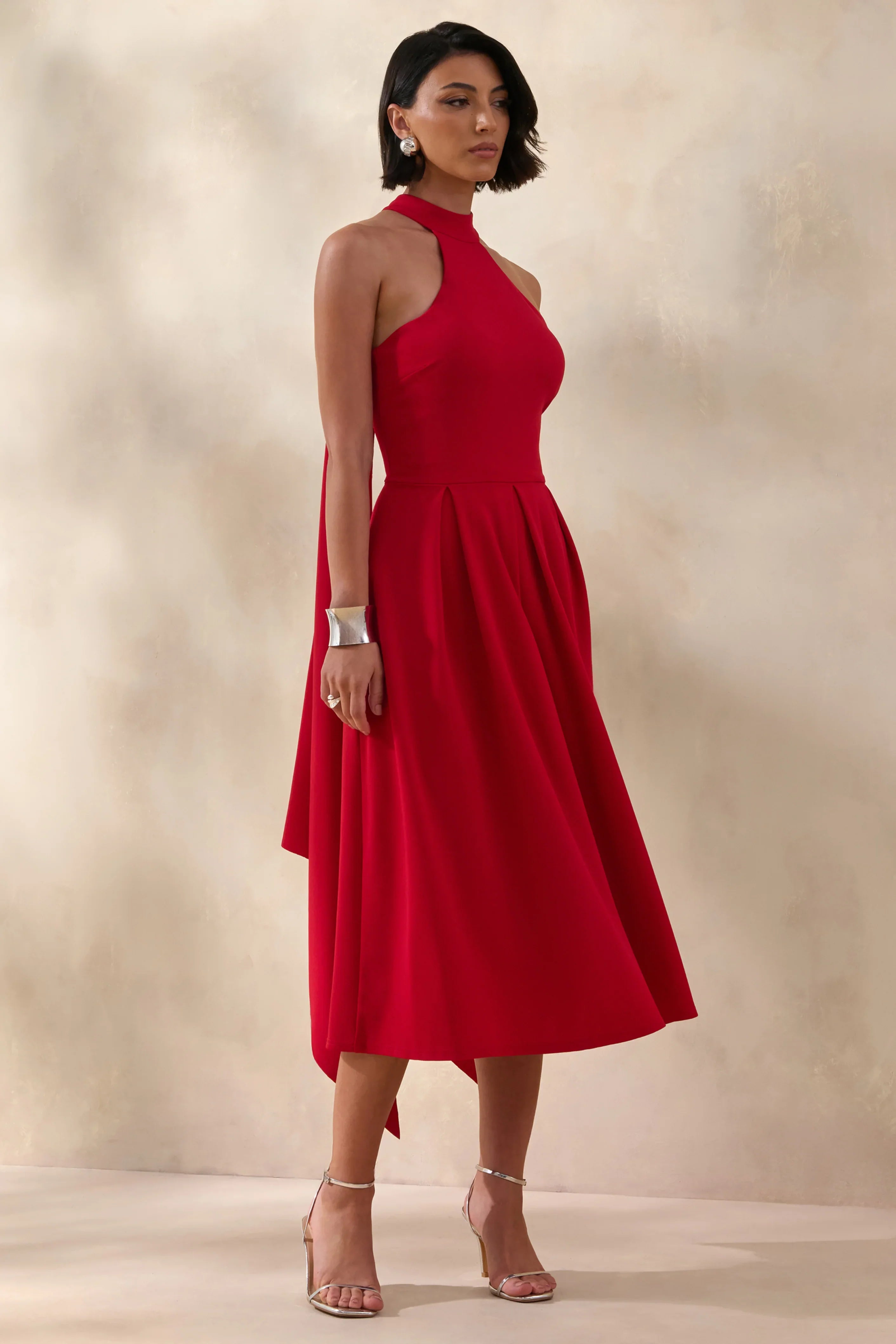 Rhode Red Halter Neck Midi Dress