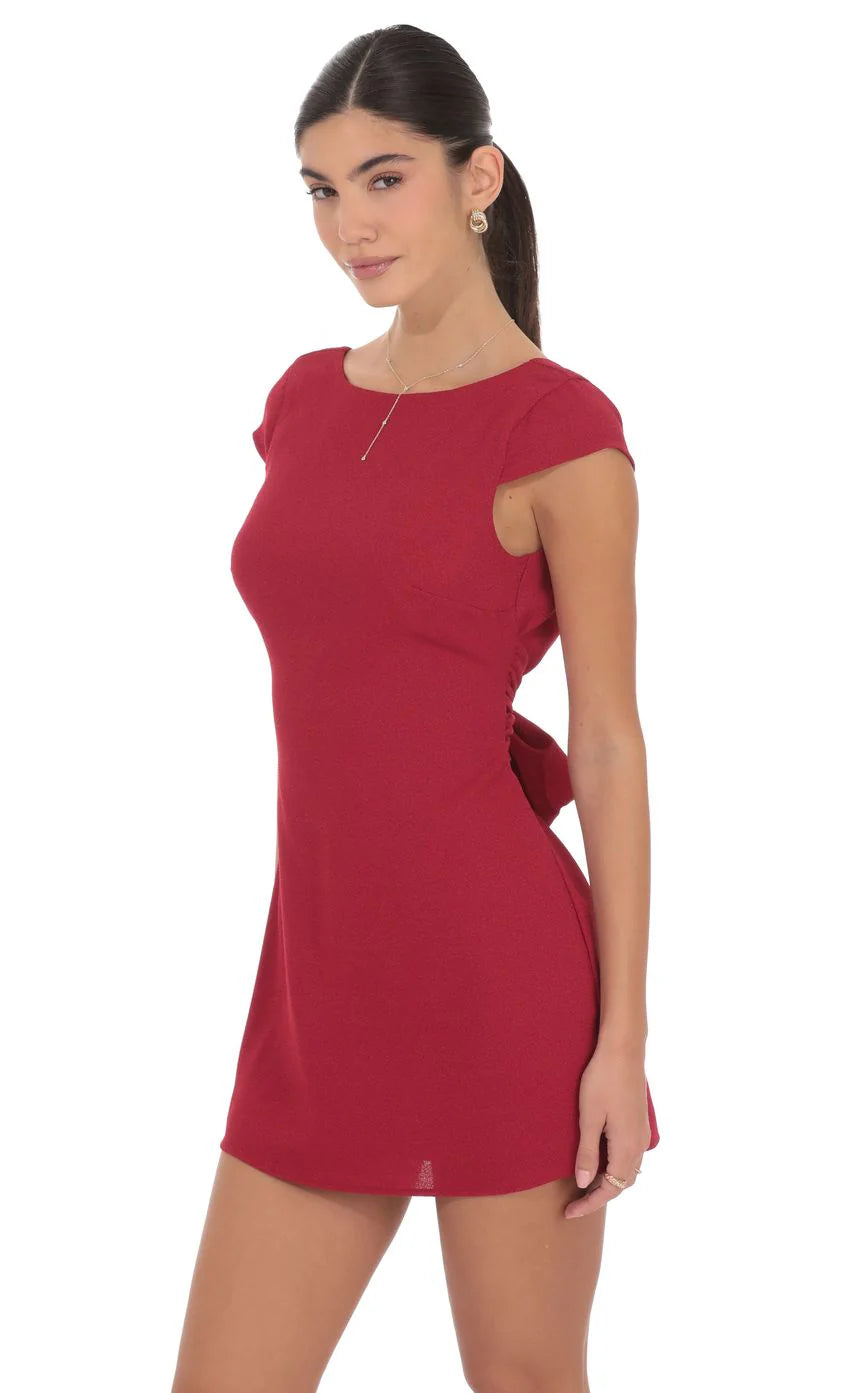 Open Back Bow Dress in Maroon