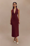 Annita Crepe Halter Midi Dress Merlot