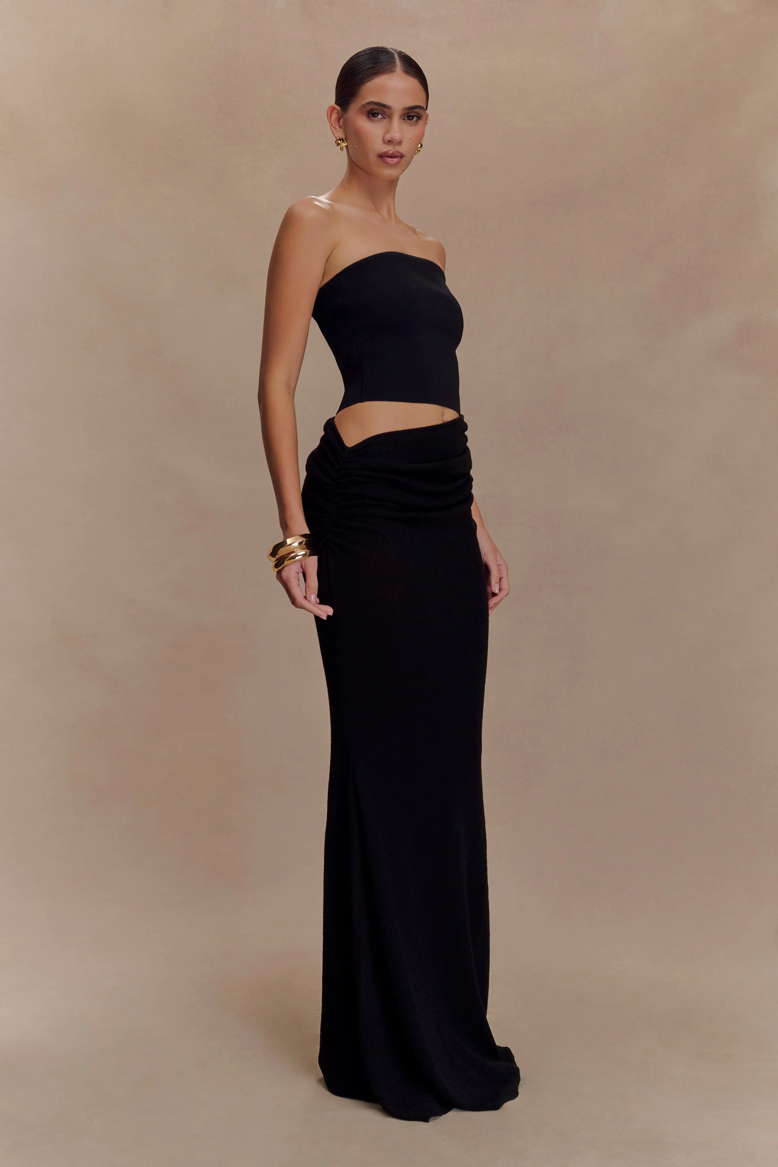 Jasiel Strapless Knit Maxi Dress Black