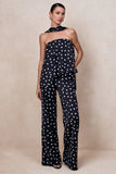 Seloria Black White Satin Polka Dot Wide Leg Trouser