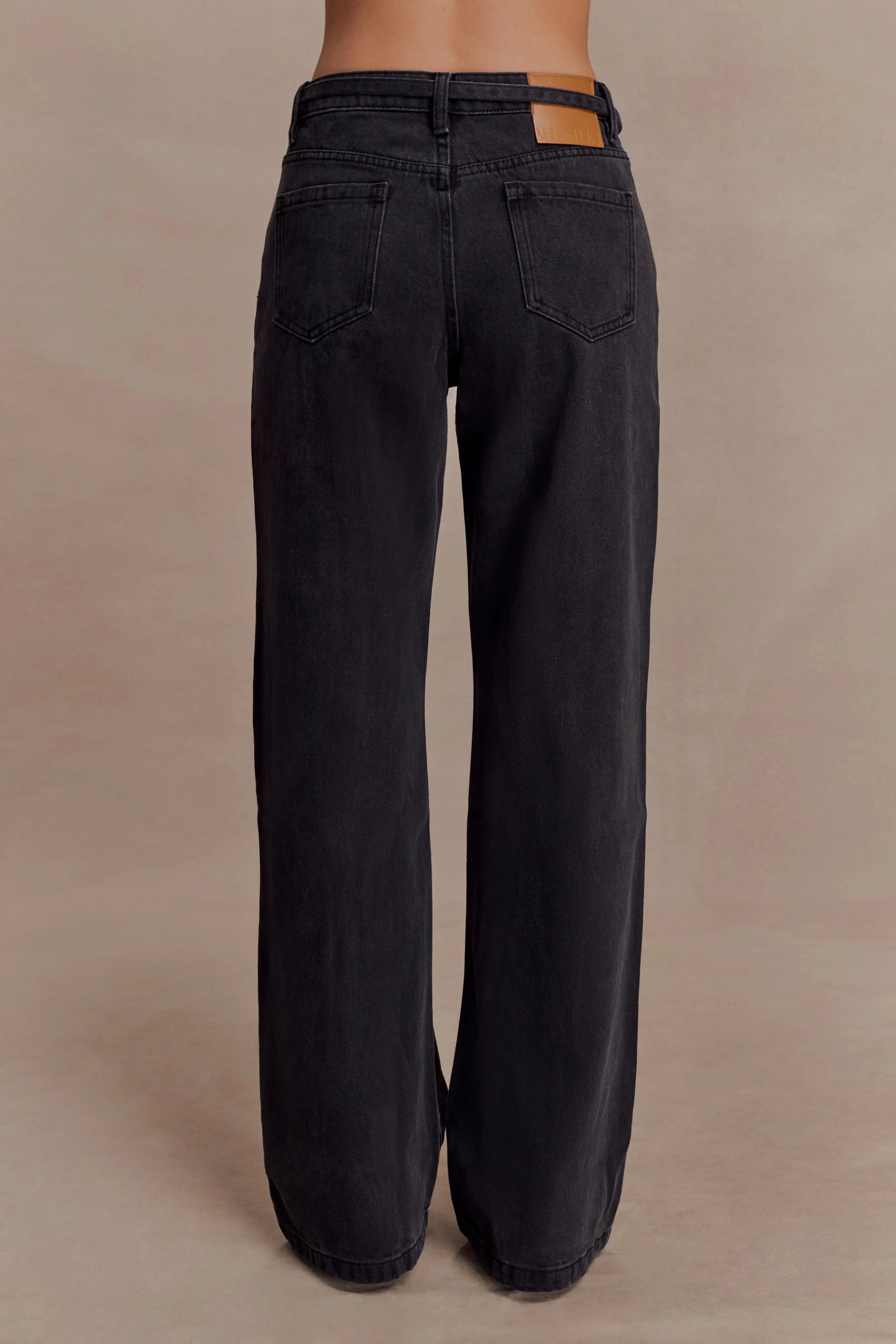 Perrie Mid Rise Straight Leg Tie Jeans Washed Black