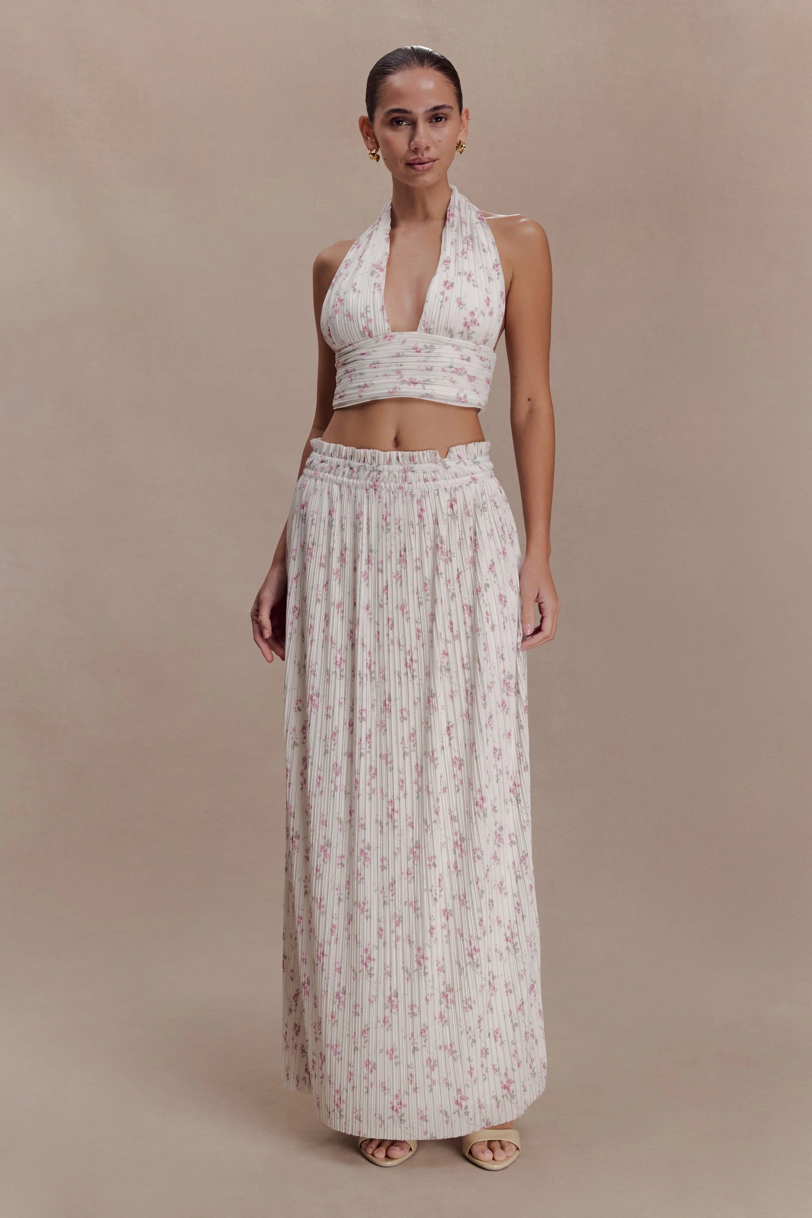 Amaris Gathered Plisse Maxi Skirt Floral Ditsy Print